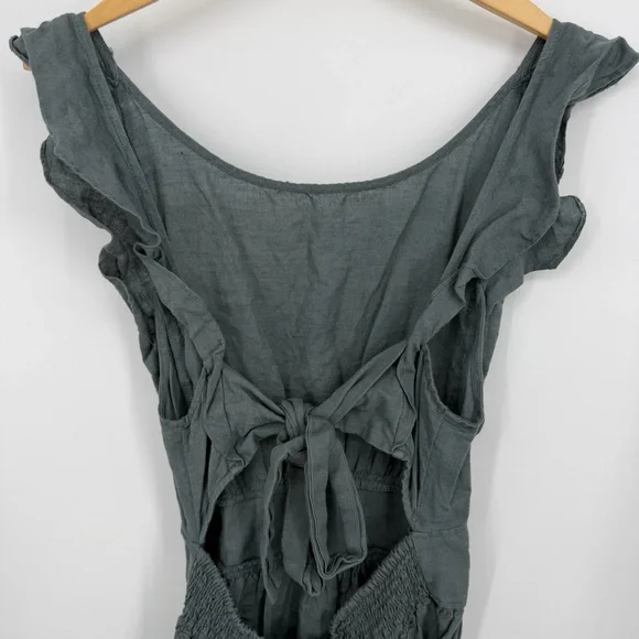 Free People Erin Ruffle Sleeve Mini Dress in gray sz S cotton linen blend - Picture 3 of 10